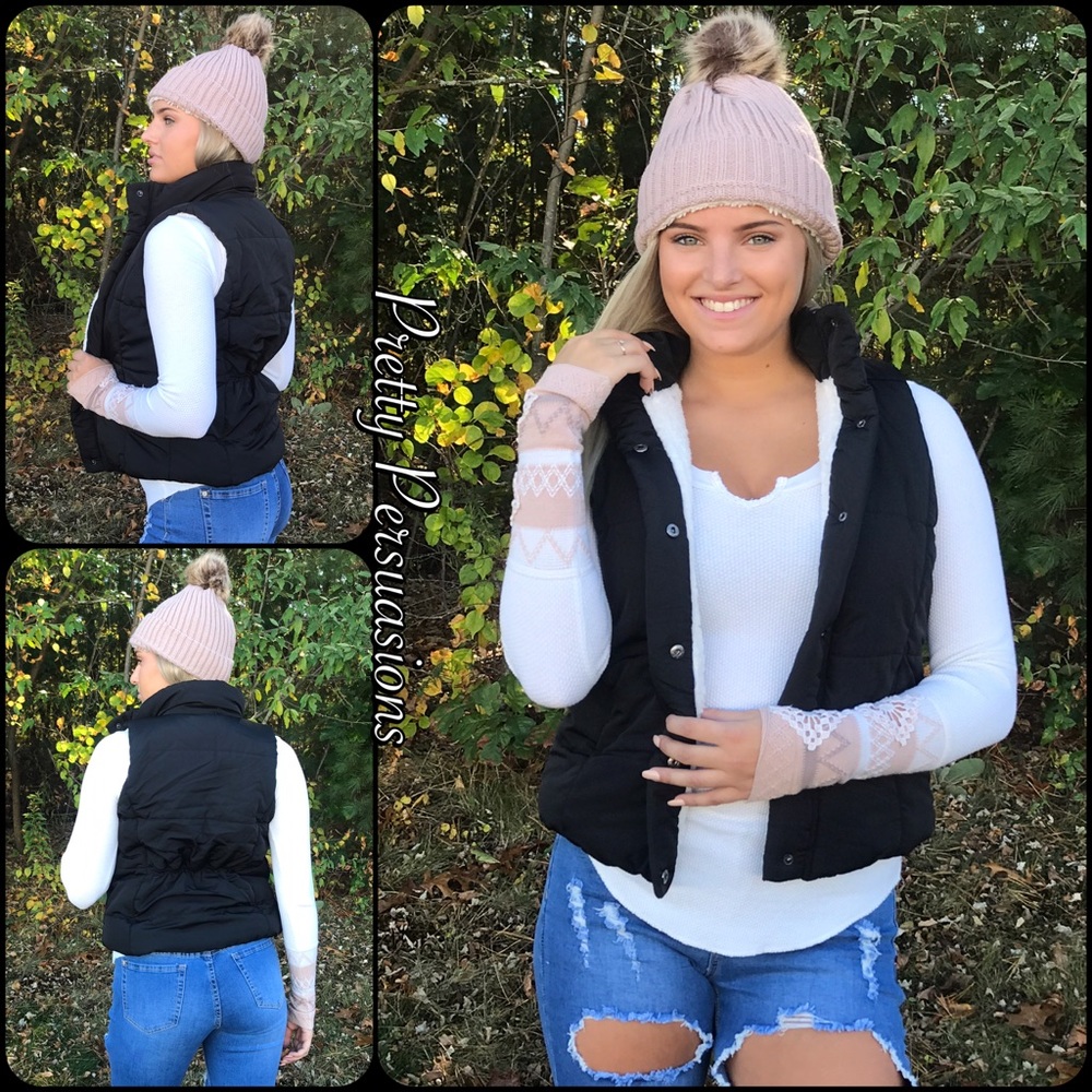 ❤️ Black Shearling Lined Sleeveless Vest - Picture 2 of 8